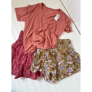 NWT Aerie & American Eagle LOT of 3 - Smocked Shorts & Skirt & Tee Bundle Sz XS
